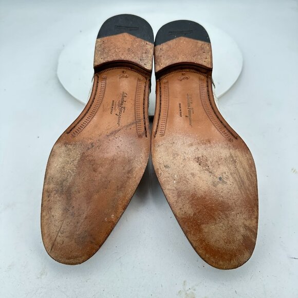 Salvatore Ferragamo Men Sz 10.5 D Brown White Leather Brogue Oxford Dress Shoes - Picture 9 of 13